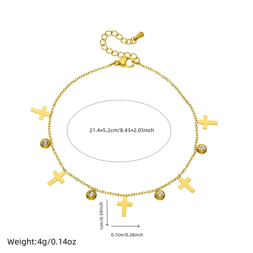 DIEYURO-tobillera de circón con forma de cruz dorada de acero inoxidable 316L para mujer y niña, cadena de pie resistente al agua, joyería, regalo de vacaciones 2