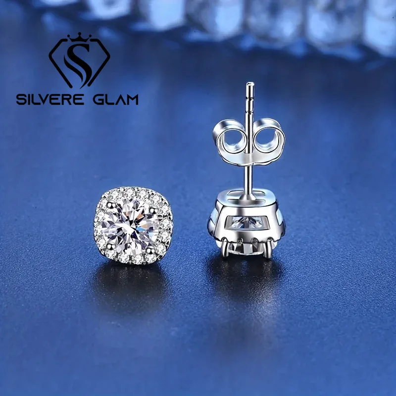 Pendientes de plata de ley 925 con forma cuadrada, aretes de moissanita brillantes, estilo delicado de lujo, regalo femenino, joyería fina 1 Pendientes de plata de ley 925 con forma cuadrada, aretes de moissanita brillantes, estilo delicado de lujo, regalo femenino, joyería fina 1