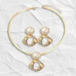 Juego de Joyería Elegante y Moderno de 3 Piezas para Mujer, Collar Circular Irregular, Gargantilla de Metal Clásica, Aretes para Uso Diario Informal, Regalo 4