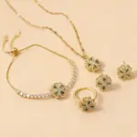Juego de Joyería Elegante y Moderno de 5 Piezas para Mujer, Collar con Flor de Cuatro Hojas Giratoria, Gargantilla de Metal Clásica, Aretes para Uso Diario Informal 2
