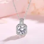 Collar cuadrado clásico de Plata de Ley 925 para mujer, joyería de lujo, moissanita de 1 quilate, collar deslumbrante de Color D para fecha a juego 4
