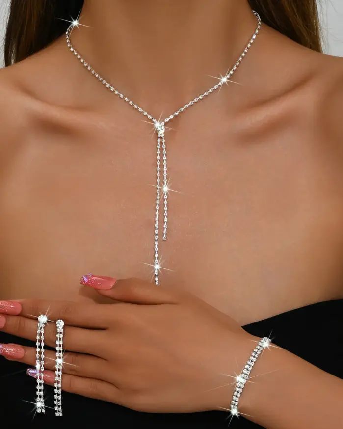 Conjunto de joyería para mujer, collar geométrico, pendientes, pulsera, adecuado para regalos de boda, fiesta y Festival, 3 uds. 1