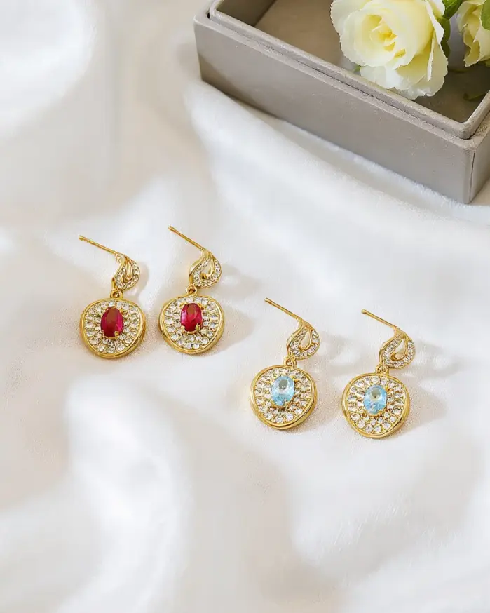 Juego de Joyería Vintage Elegante de 3 Piezas para Mujer, Collar con Cristales Rojos Brillantes, Gargantilla de Cristal, Aretes para Novia, Boda, Fiesta 2