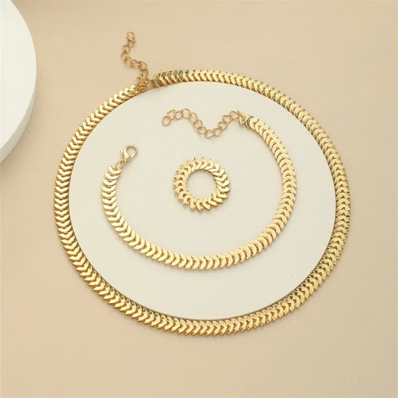 Conjunto de 3 uds de moda, nueva tendencia, Color dorado, orejas de trigo, collar, pulsera, anillo, conjunto para mujer, accesorios simples de personalidad, regalo 5