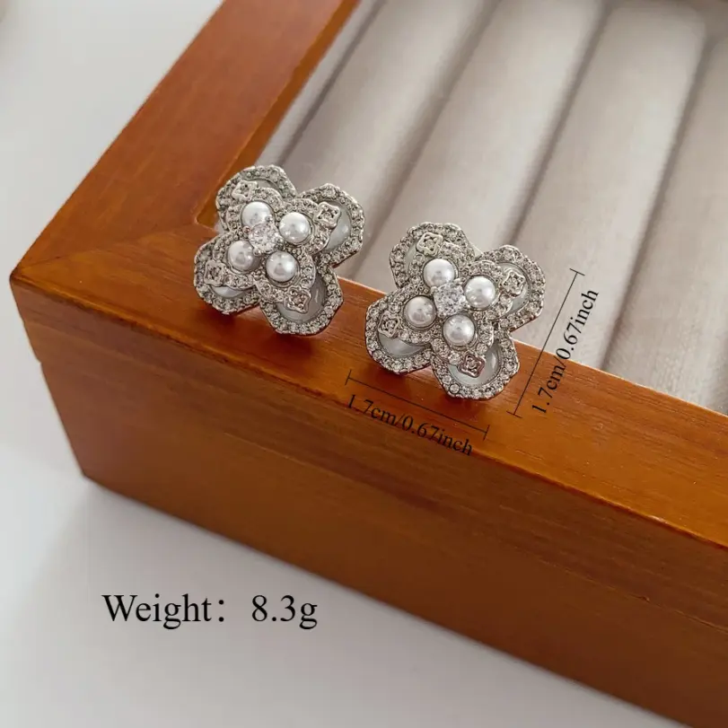 Juego de Joyería Vintage Elegante de 3 Piezas para Mujer, Collar de Perlas con Flores, Gargantilla de Cristal Brillante, Aretes de Novia para Boda, Fiesta 6