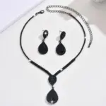 Conjunto de 3 uds de pendientes y collar con forma de lágrima negra de lujo discreto para mujer, accesorios de moda diarios para fiesta y Festival de Música 5