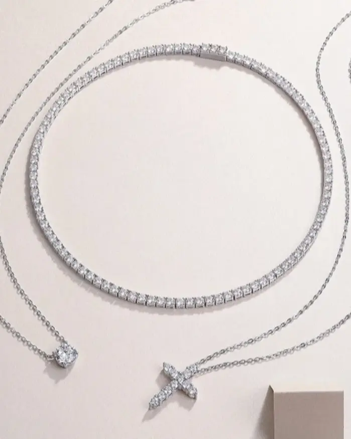 Collar de tenis de plata de ley 925 con moissanita D VVS1 para mujer, conjunto de collar, regalo de joyería de lujo, diamante cultivado en laboratorio 2