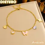 DIEYURO 316L Acero inoxidable Rosa mariposa circón corazón flor tobillera para mujer nueva moda cadena de pie joyería regalo de vacaciones 1