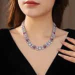 Juego de Joyería Vintage Elegante de 2 Piezas para Mujer, Collar Exquisito Vintage Color Rosa, Gargantilla, Pulsera de Novia para Boda, Regalo para Fiesta 3