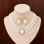 Juego de Joyería Vintage Elegante de 3 Piezas para Mujer, Collar de Perlas Brillantes Elípticas, Gargantilla de Cristal Brillante, Aretes para Vestido de Novia, Fiesta 5