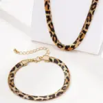 Conjunto de collar y pulsera de cadena de serpiente con estampado de leopardo para mujer, joyería de moda, accesorios de uso diario, regalos de nuevos estilos, 2 uds. 4