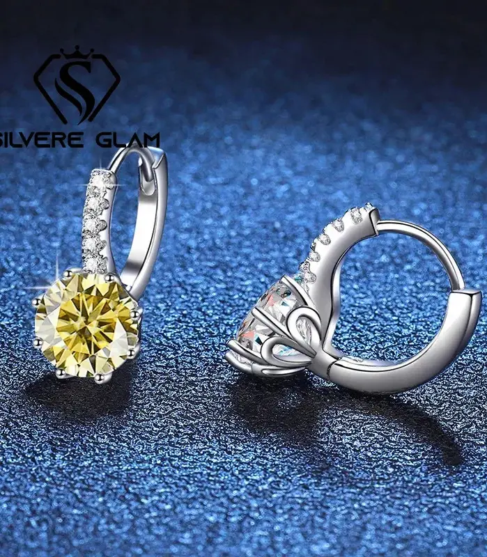 Pendientes de moissanita de Color, pendientes de aro para mujer, diamante de laboratorio, Plata de Ley 925, joyería fina brillante para boda, venta al por mayor 1
