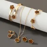 Conjunto de joyería Vintage elegante para mujer, collar de flores de la suerte, gargantilla de cristal rojo brillante, pendientes de boda para fiesta, 6 uds. 3
