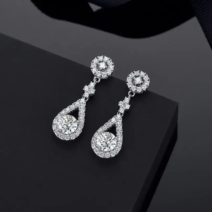 Pendientes TY de Plata de Ley 925 con moissanita para mujer, 1 CT D VVS1, circonita moissanita, pendientes colgantes multicolores, joyería de lujo 2