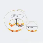 Conjunto de Joyería de Cuentas Coloridas, Collar de Cadena de Bolas Dorada Ajustable, Pulsera, Pendientes de Aro con Cuentas, Estilo Minimalista, Verano, Playa 2
