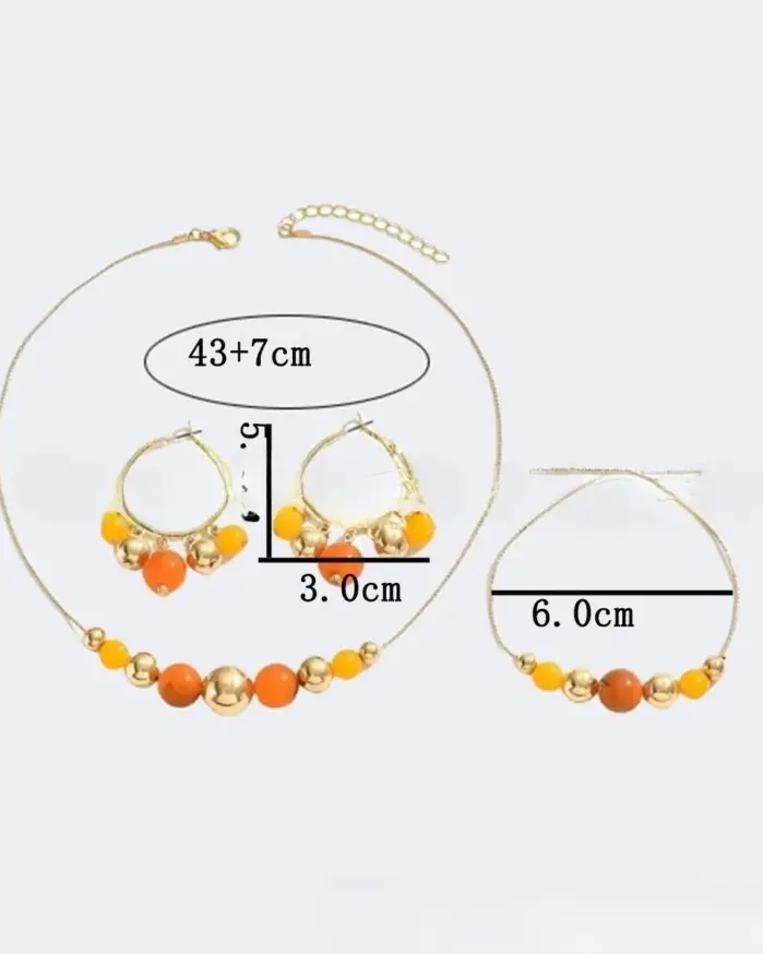 Conjunto de Joyería de Cuentas Coloridas, Collar de Cadena de Bolas Dorada Ajustable, Pulsera, Pendientes de Aro con Cuentas, Estilo Minimalista, Verano, Playa 2