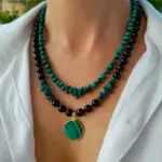 Juego de collar de doble capa de malaquita y ágata negra de 2 piezas para mujer, joyería hecha a mano con piedra natural y cuentas de múltiples hebras 3