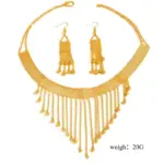 Conjunto de Joyería Premium para Mujer: Collar Gargantilla y Pendientes de Borlas Doradas con Cadena de Malla y Flecos de Cuentas, Estilo Boho Étnico, Ideal para Verano y Playa 6