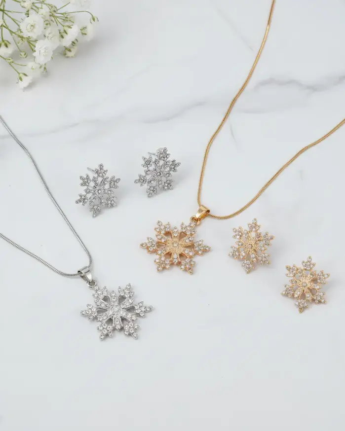 Juego de Joyería Vintage Elegante de 3 Piezas para Mujer, Collar de Copo de Nieve Brillante, Gargantilla de Cristal Brillante, Pendientes de Novia para Boda, Fiesta 1