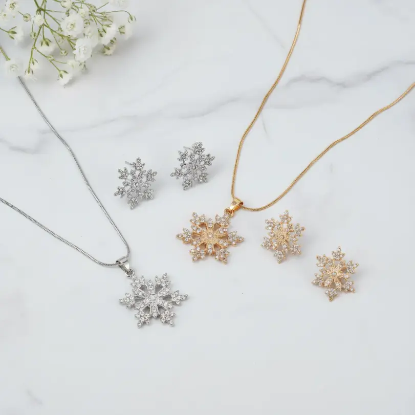 Juego de Joyería Vintage Elegante de 3 Piezas para Mujer, Collar de Copo de Nieve Brillante, Gargantilla de Cristal Brillante, Pendientes de Novia para Boda, Fiesta 1