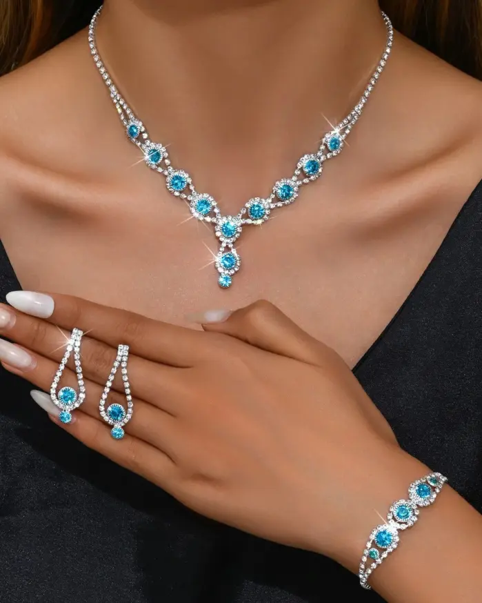 Conjunto de joyería Vintage elegante para mujer, collar largo con forma de gota de agua, gargantilla de cristal brillante, pendientes de boda para fiesta, 4 Uds. 2