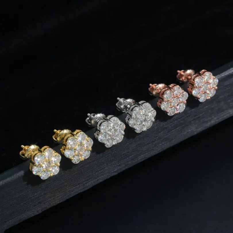 Pendientes TY Moissanite para mujer, pendientes de plata de ley 925 con forma de flor, oro rosa, Color D VVS1, joyería fina, regalo de fiesta 3