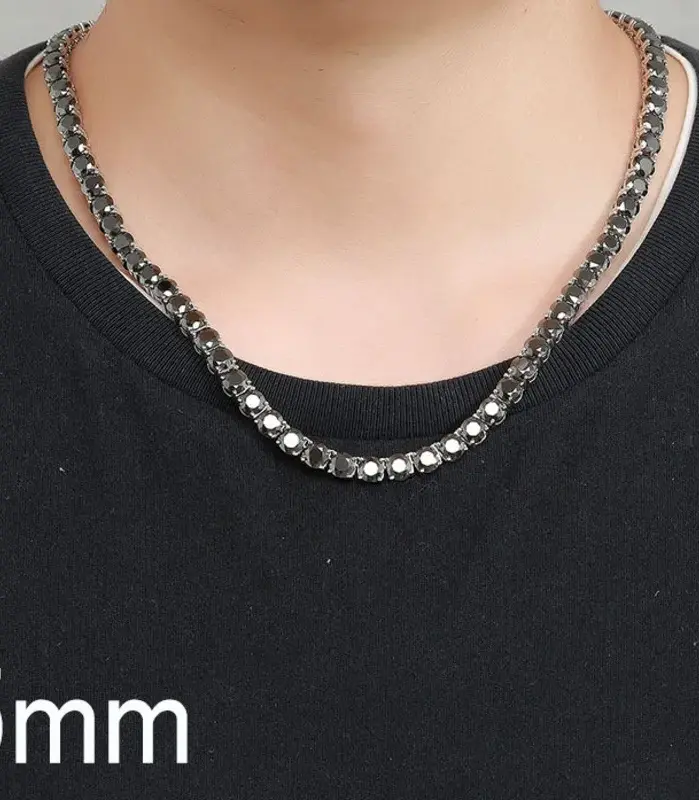 TY-collar de tenis negro de Plata de Ley 925 de 3-6,5mm para mujeres y hombres, gótico, hip hop, Caballero Negro, moissanita, circonita, joya fina DVVS1 2