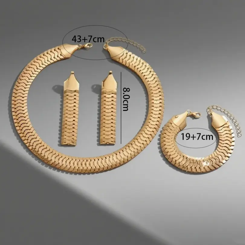 Juego de Joyería Vintage Elegante de 4 Piezas para Mujer, Collar con Forma de Espina de Serpiente, Gargantilla de Metal Clásica, Aretes para Uso Diario Informal, Regalo 6