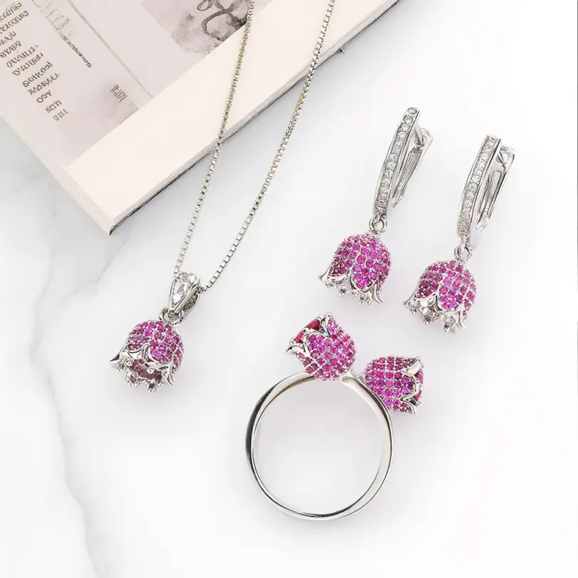 Conjunto de joyería Vintage elegante para mujer, collar de rosa de rubí rojo, gargantilla de cristal brillante, pendientes de boda para fiesta, 3 uds. 1 Conjunto de joyería Vintage elegante para mujer, collar de rosa de rubí rojo, gargantilla de cristal brillante, pendientes de boda para fiesta, 3 uds. 1