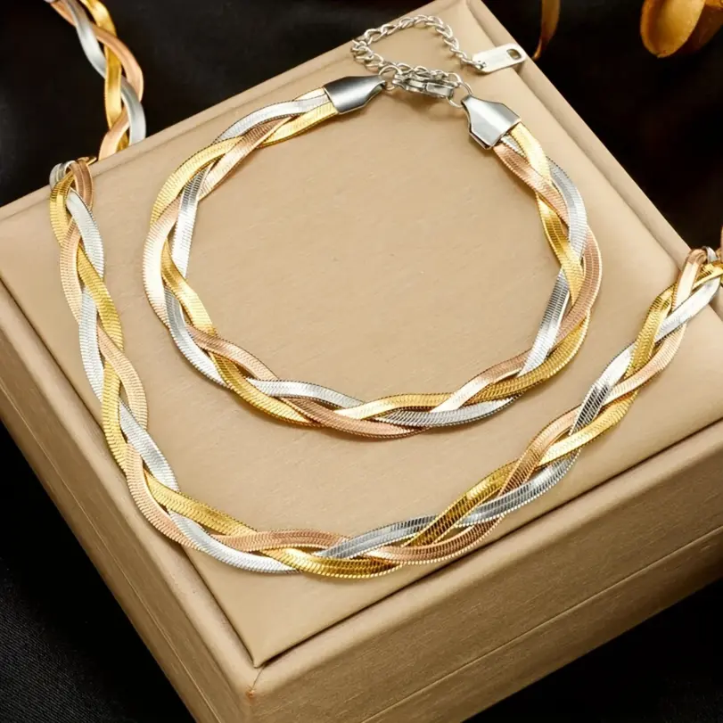 Nuevo Set de Joyería 2026: Collar Plano y Pulsera de Acero Inoxidable con Cadena de Espiga de Tres Colores, Diseño de Serpiente, Regalo de Joyería de Moda Personalizado 1 Nuevo Set de Joyería 2026: Collar Plano y Pulsera de Acero Inoxidable con Cadena de Espiga de Tres Colores, Diseño de Serpiente, Regalo de Joyería de Moda Personalizado 1