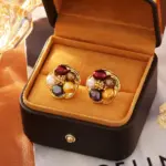 Juego de Joyería Vintage Elegante de 3 Piezas para Mujer, Collar de Perlas y Flores, Gargantilla de Cristal Brillante, Aretes de Novia para Boda y Fiesta 3