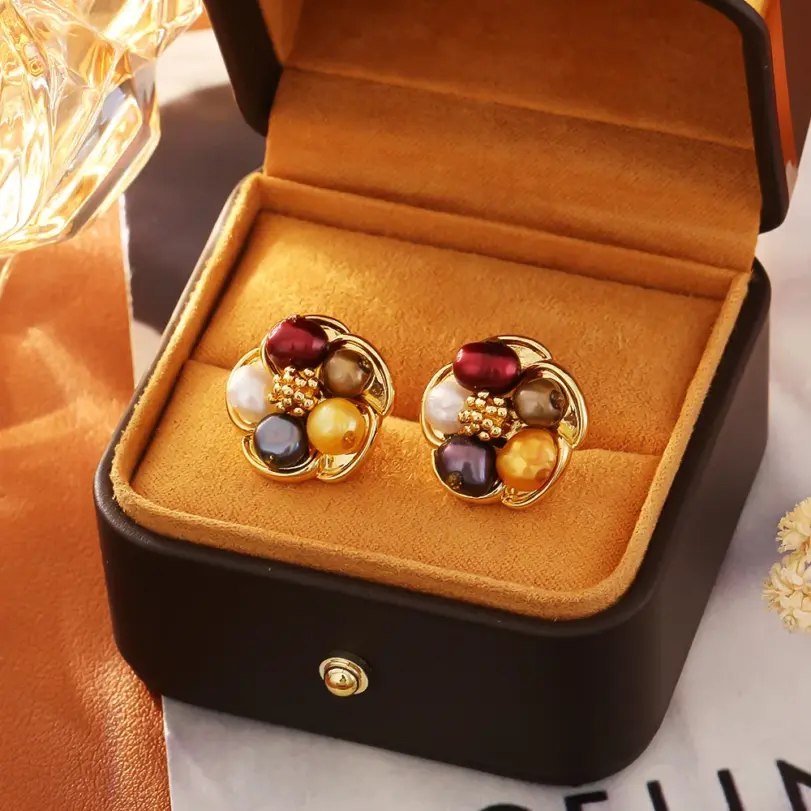 Juego de Joyería Vintage Elegante de 3 Piezas para Mujer, Collar de Perlas y Flores, Gargantilla de Cristal Brillante, Aretes de Novia para Boda y Fiesta 3