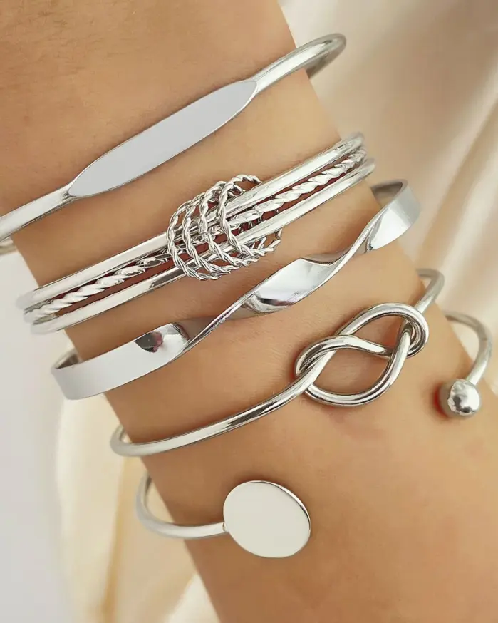 Conjunto de joyería Retro elegante para mujer, 5 uds., diseño de nicho de moda, anillo de cadena, pulsera, uso diario, regalo de fiesta de boda nupcial 2