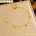 DIEYURO-tobillera de circón con forma de cruz dorada de acero inoxidable 316L para mujer y niña, cadena de pie resistente al agua, joyería, regalo de vacaciones 1