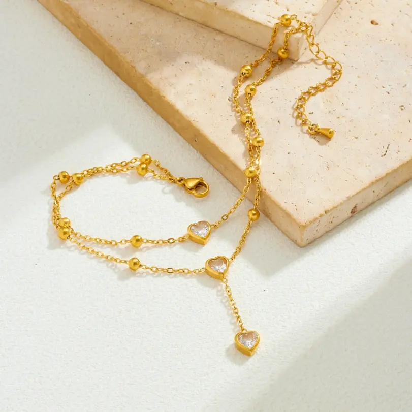 DIEYURO Tobilleras de Acero Inoxidable 316L con Colgante de Corazón Redondo Dorado e Incrustaciones de Circonio, Nuevas Cadenas para Pies para Mujer, Joyería Glamorosa Antioxidante 4