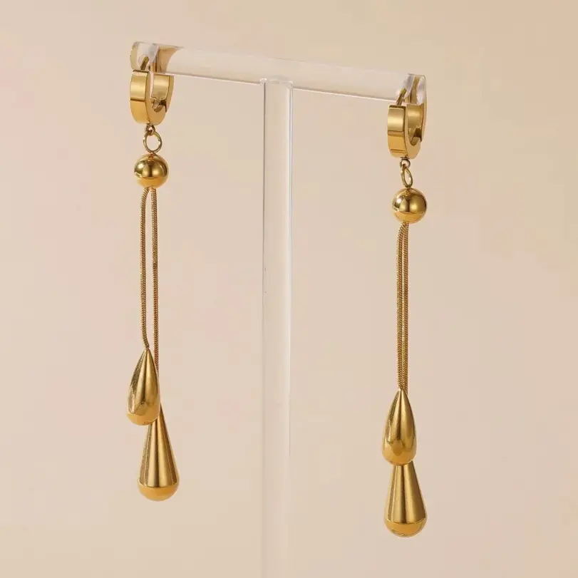 Juego de 3 piezas: collar y pendientes ajustables de acero inoxidable 316L, nuevo modelo de joyería de moda en color dorado para mujer, ideal como regalo para fiestas. 3