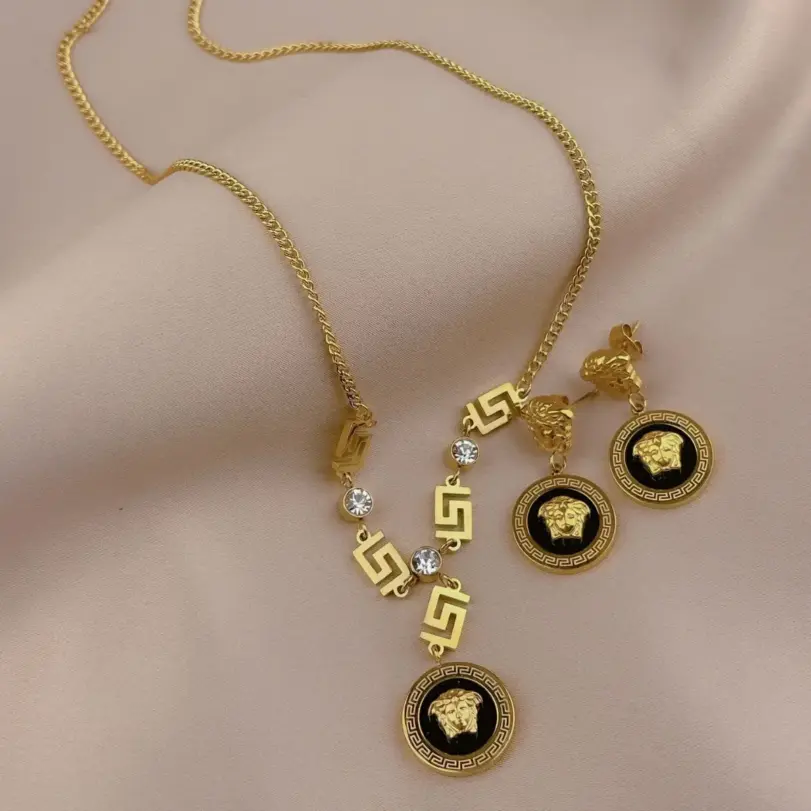 Conjunto de joyería Vintage elegante para mujer, collar de Avatar de persona negra, gargantilla de cristal brillante, pendientes de boda para fiesta, 3 uds. 2