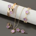 Conjunto de joyería Vintage elegante para mujer, collar de flores de la suerte, gargantilla de cristal rojo brillante, pendientes de boda para fiesta, 6 uds. 4