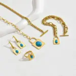 Conjunto de joyería Vintage elegante para mujer, collar con forma de cerradura a la moda, gargantilla de turquesa con incrustaciones, pulsera de boda para fiesta, 5 uds. 4