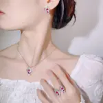 Conjunto de joyería Vintage elegante para mujer, collar de mariposa de rubí, gargantilla de cristal brillante, pendientes de boda para fiesta, 3 uds. 2