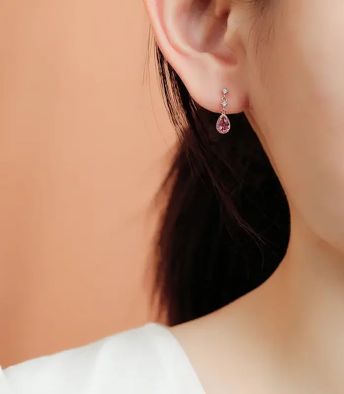 Pendientes colgantes de moissanita de plata de ley 925 TY 0,5 CT para mujer, pendientes de turmalina de oro rosa, joyería fina D VVS1 2