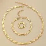 Conjunto de 3 uds de moda, nueva tendencia, Color dorado, orejas de trigo, collar, pulsera, anillo, conjunto para mujer, accesorios simples de personalidad, regalo 6