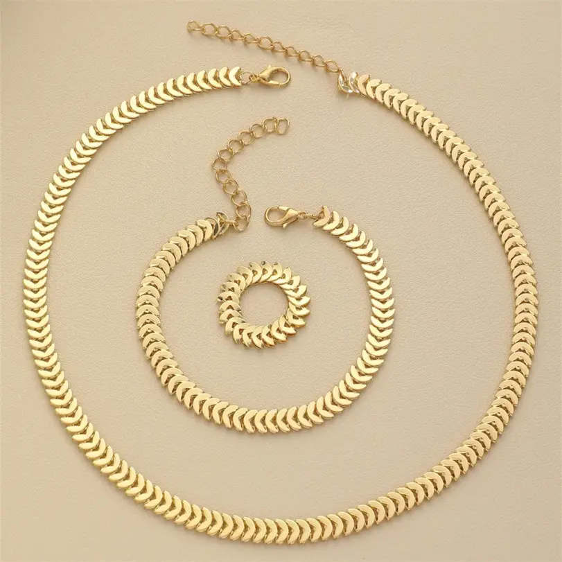 Conjunto de 3 uds de moda, nueva tendencia, Color dorado, orejas de trigo, collar, pulsera, anillo, conjunto para mujer, accesorios simples de personalidad, regalo 6