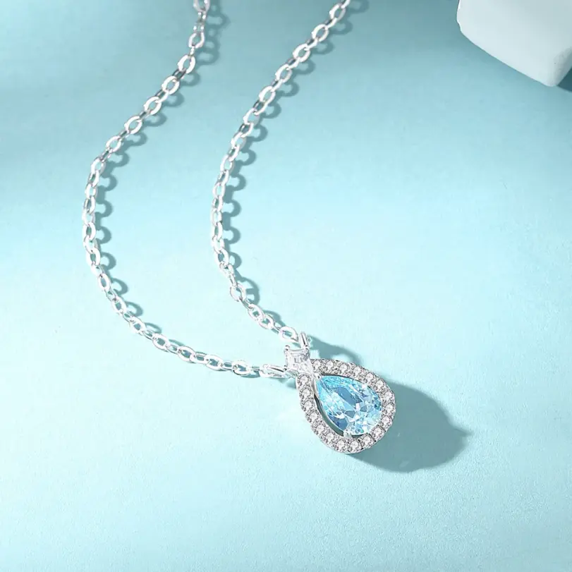 Collar de plata de ley 925 con moissanita TY para mujer, colgante de lágrima azul, moissanita de color D, collar de marca de laboratorio, joyería fina, regalo. 5