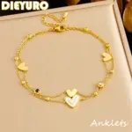 Tobilleras DIEYURO 316L de acero inoxidable con forma de corazón y circonita de doble capa para mujer, nueva tendencia, cadenas para pies, joyería antioxidante, regalo de vacaciones 1