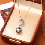 Juego de Joyería Vintage Elegante de 3 Piezas para Mujer, Collar de Perlas Grises, Cadena de Clavícula de Cristal Brillante, Aretes de Novia para Boda, Fiesta 2
