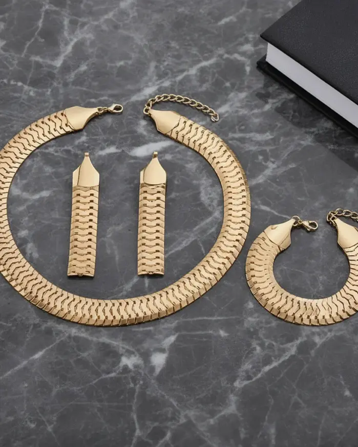 Juego de Joyería Vintage Elegante de 4 Piezas para Mujer, Collar con Forma de Espina de Serpiente, Gargantilla de Metal Clásica, Aretes para Uso Diario Informal, Regalo 1