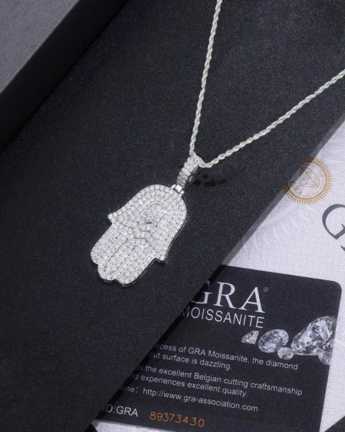Collar de moissanita de Plata de Ley 925 TY para mujeres y hombres, collar con colgante de Palma de Hip Hop de moissanita completa, joyería fina de Navidad 2