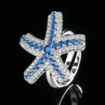 Conjunto de joyería Vintage elegante para mujer, collar de estrella de mar de zafiro, gargantilla de cristal brillante, pendientes de boda para fiesta, 4 Uds. 4