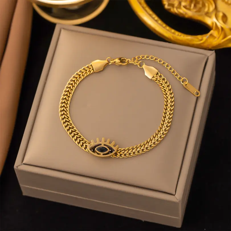Conjunto de joyería Vintage elegante para mujer, collar de ojo de diablo, gargantilla dorada, pulsera de boda nupcial, regalo de fiesta, 2 uds. 3